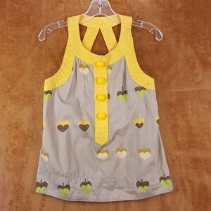 MARC JACOBS Womens Top Size 4 Yellow Tan Tank Button Up Acorn Hearts Sleeveless
